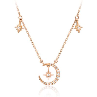 925 Sterling Zilver Ster Maan Ketting Vrouw Zomer Niche Sleutelbeen Set Ketting beige