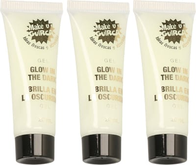 Fiestas Glow in the Dark schmink/make-up tube 20 ml - 3x - Fluorescerende gel voor gezicht