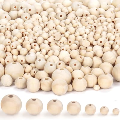 Allecto - Natuurlijk Onbewerkt Houten Hobby Ballen - 1000 Stuks - Perfect voor DIY Projecten - 7 Geassorteerde Maten - Sterk en Duurzaam - Creatief...