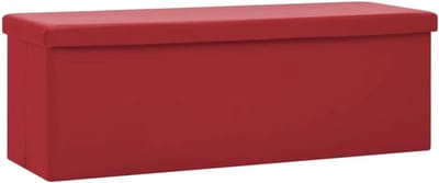 Opbergbank wijnrood inklapbaar - PVC MDF opbergkist met zitkussen 110 cm