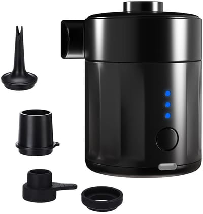Luchtpomp-Luchtcompressor - Elektrische luchtpomp - Zwembadpomp-Draagbaar- 2-in-1-5200 mAh - 450 l/min-Oplaadbare accu - Met 4 spuitmonden en opbergtas - Snelpomp voor boot/luchtbed - zwart