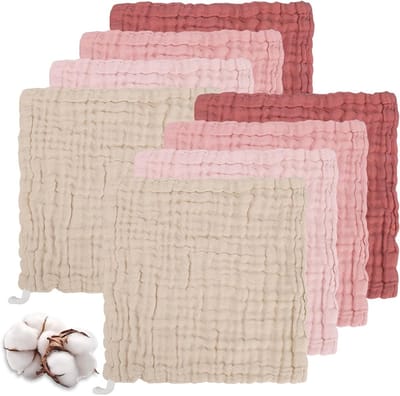 Set van 8 Herbruikbare Muslin Doeken voor Baby's - Zachte en Absorberende Doeken van 30x30cm voor Bad, Voeden en Wassen