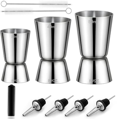 Dailygoods- Jigger roestvrij staal - Maatbeker 3 cl/4 cl/5 cl - Barmaatje - Set van 4 - Stapelbaar - Duurzaam en robuust