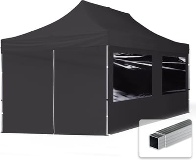 3x6 m Easy Up partytent Vouwpaviljoen, ECONOMY alu 32mm met zijwanden (panorama), zwart