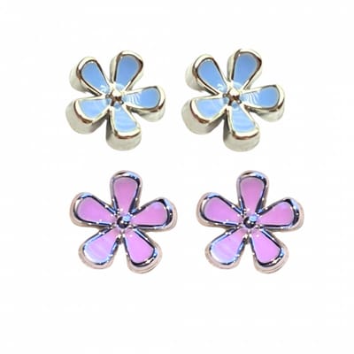 2 paar -Allergievrij -oorbellen- blauw -roze- bloem- Charme Bijoux
