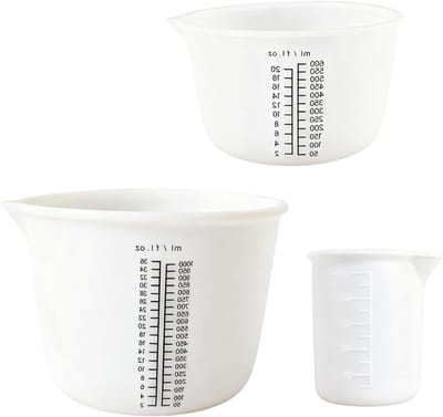 Set van 3 Siliconen Maatbekers met Roerstaaf, Spatel en Herbruikbare Mengbekers voor Epoxy, Koken en Bakken - Capaciteit 1000ml, 600ml, 100ml