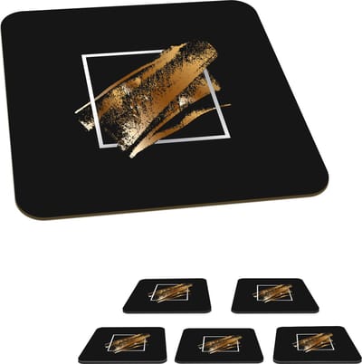 Onderzetters voor glazen - Gouden verfstrepen met een zwarte achtergrond - 10x10 cm - Glasonderzetters - 6 stuks