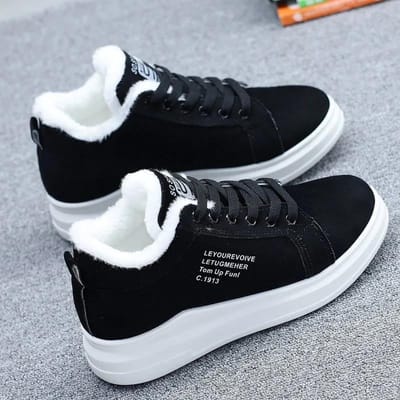 Dames Herfst Winter Fluweel Pluche Sportschoenen Dames Plus Size Katoenen Schoenen Sneakers Alles-match Warme Platte Zool Schoenen 35 zwart