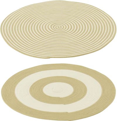 J-Line vloerkleed Rond Gestreept - polyester - naturel/wit - set van 2