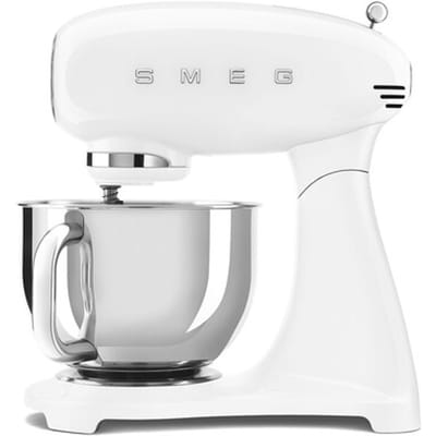 SMEG SMF05WHEU Keukenmachine - Keukenmixer - 1000W - 4,8L RVS Mengkom - 10 Snelheden - Planetaire Mengbeweging - Inclusief 4 Accessoires - '50s Style - Wit