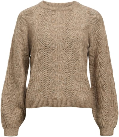Object Objflora Re L/s Knit Pullover Truien & vesten Dames - Sweater - Hoodie - Vest- Bruin - Maat XS