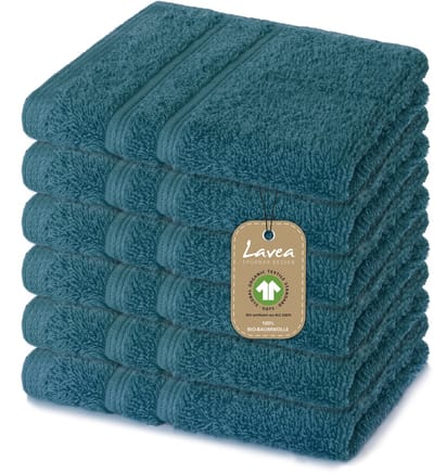 Lavea® 6 Wasdoekjes 30x30 cm van 100% biologisch katoenen badstof, zacht en absorberend, voor thuis, hotel en spa – ook ideaal als gezicht- en handdoekje – Dennengroen