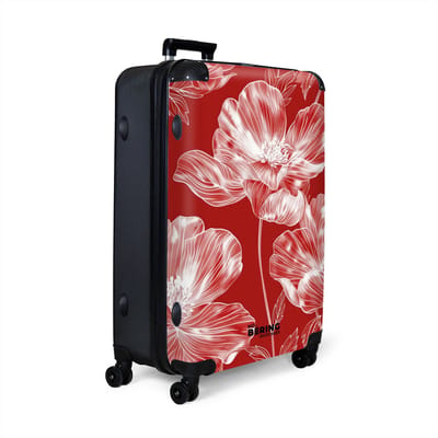 NoBoringSuitcases.com® - Koffer groot - Reiskoffer lichtgewicht - Rood met witte bloemen - Rolkoffer met 4 wielen - Grote trolley XL - 98 liter bagage
