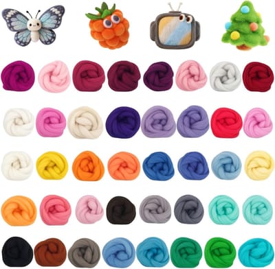 Felt Starter Set met 40 Kleuren Vilt, Schapenwol voor Nat en Droog Vilt, Ideaal voor Beginners en DIY Creatieve Projecten