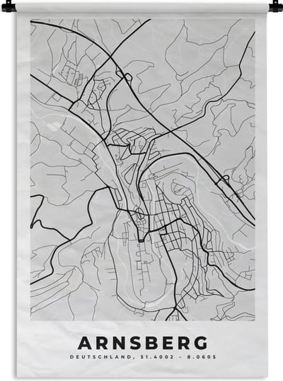 Wandkleed - Wanddoek - Arnsberg - Kaart - Stadskaart - Duitsland - Plattegrond - 120x180 cm - Wandtapijt