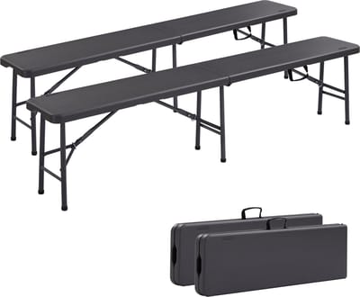 AREBOS Tuinbank - Set van 2 stuks - Picknickbank - Inklapbaar - Tuinbanken - 183 x 28 x 43 cm - Antraciet
