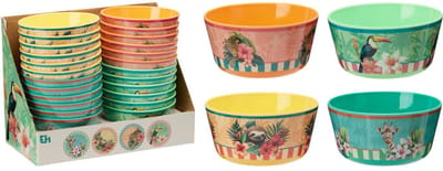 Excellent Houseware kinderschaal melamine tropisch design Ø14xH7cm kleurrijk.