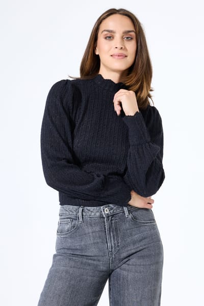GARCIA Dames Effen T-shirt Zwart Lange mouw