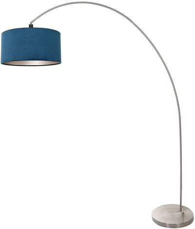 Vloerlamp Solva 3914ST Staal met blauw fluwelen lampenkap, trendy design, kantelbaar, hoogte 185 cm, binnen gebruik, merk Mexlite