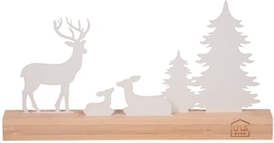 UNUS® Staander decoratieve herten met bomen wit winterdecoratie met bamboevoe