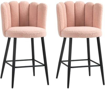 Innovastore Barkrukkenset - Keukenbarstoelen - Keukenkruk - Barstoelen - Bouclé effect - Stof - Staal - Metaal - 2 stuks - Roze