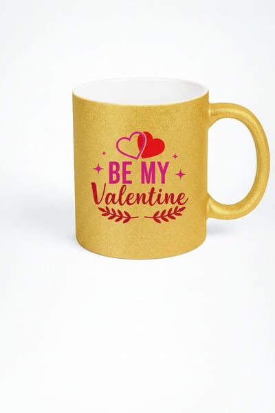Valentijn Glitter Gouden Mok 'Be My Valentine' met Harten | Romantisch Cadeau