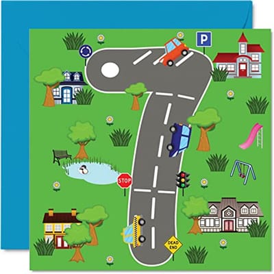 7e verjaardag kaart voor jongens en meisjes - auto speelgoed - gelukkige verjaardagskaart met humor