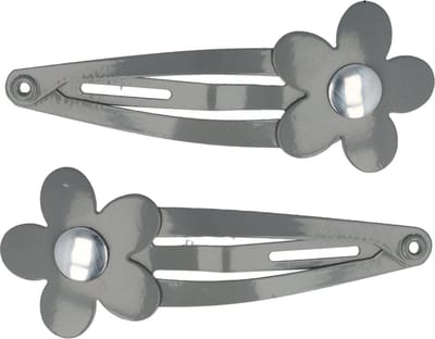 Haarsoires Haarspeld Klikklak 4cm - Bloem - Metaal - Grijs - Set van 2 - Haarclip Speldjes - Makkelijk in Gebruik - Haaraccessoires voor Volwassenen & Kinderen - Hair Clip - Decoratieve Haaraccessoire