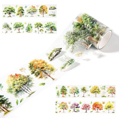 Washi Tape, Retro Plant Floral Decoratieve Tape voor Journaling, Bullet Journal, Scrapbookbenodigdheden met Shell Shinning Effect