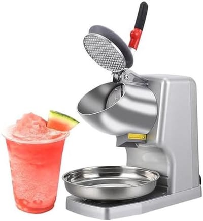 Elektrische IJscrusher - Schaafijsmachine IJsblokjesmaker - Cocktails Maken - Krachtig Drie-Messen Systeem - 13x35x18.5 cm - Zilver