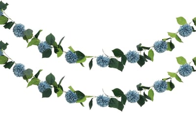 Chaks Kunstbloem slinger dahlia's - 2x - 220 cm - blauw - bruiloft versiering - guirlande - decoratie