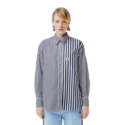 Lacoste Dames-katoenen overhemd met strepen van Bandier (Marine)