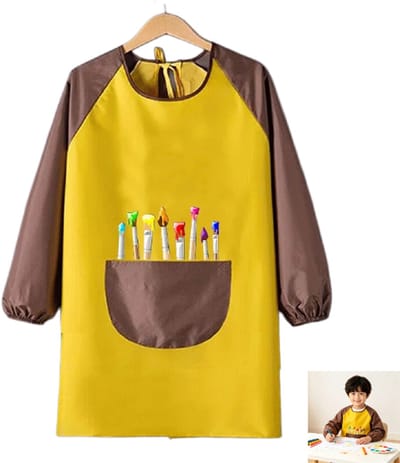 1 stuk - Kinderschort om te schilderen - Kinderschort om te koken - Kinderoverall - Kinderoverall met lange mouwen - Geel - Medium - Waterdicht - Met zakken - Geschikt om te schilderen, koken en naar school te gaan