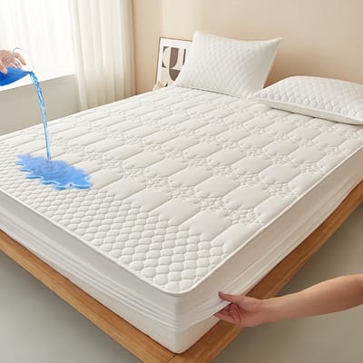 Matrashoes + 2 kussenslopen, TPU-laag voor waterdicht en ademend gebruik, geschikt voor matrassen tot 28 cm dik,Ruit - Wit,180*200cm+kussensloop 48*74cm