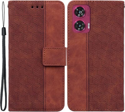 Coverup Hoesje - Geschikt voor Motorola Edge 50 Fusion Hoesje - Coverup Geometric Book Case - Bruin