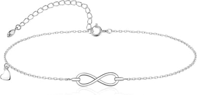 Zilveren Anklet - Voetsieraad - Zomerse Strandlook - Verstelbaar Oneindig Symbool - 22 + 5 cm - Zilverkleurig