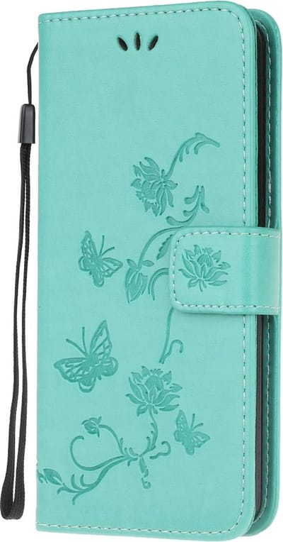 Coverup Bloemen & Vlinders Book Case - Geschikt voor Samsung Galaxy A42 Hoesje - Cyan