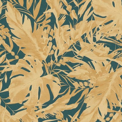 Natuur behang Profhome 790636-GU vliesbehang hardvinyl warmdruk in reliëf licht gestructureerd met bloemmotief subtiel glanzend groen petrol goud blauwgroen 5,33 m2