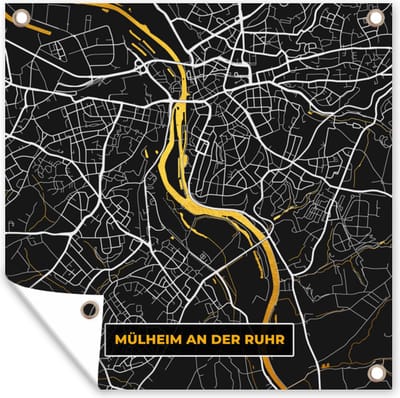 Tuin poster Mülheim an der Ruhr - Goud - Stadskaart - Plattegrond - Kaart - Duitsland - 200x200 cm - Tuindoek