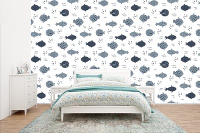 Behang - Fotobehang Patronen - Jongens - Vissen - Kinderen - Breedte 400 cm x hoogte 240 cm