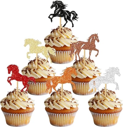 Paardenthema Verjaardagsdecoratie: 24 Stuks Taarttopper Set voor Paardenliefhebbers, Babyshowers en Feestjes