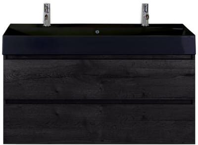 Maxx XL Badmeubelset 120 cm - Black Oak - Wastafel Kube Enkel Zwart 2 Kraangaten