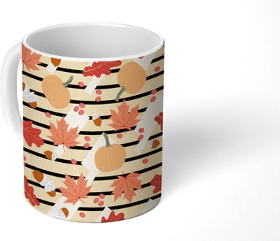 Mok - Koffiemok - Pompoen - Bes - Bladeren - Herfst - Patroon - Mokken - 350 ML - Beker - Koffiemokken - Theemok