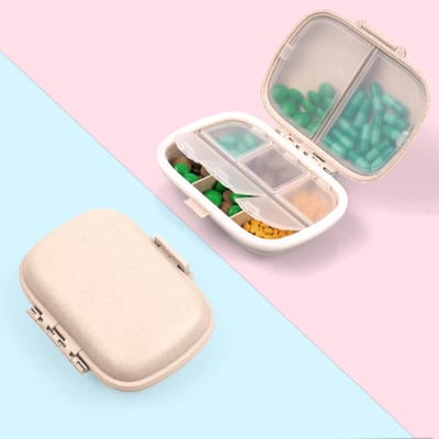 Pillendoos voor 7 Dagen met 8 Compartimenten - Draagbare Medicijn Organizer voor Reizen en Dagelijks Gebruik, Vochtbestendig en Verwijderbare Compartimenten (Beige)