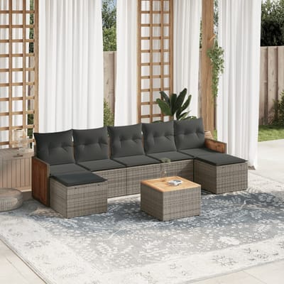 vidaXL - 8-delige - Loungeset - met - kussens - poly - rattan - grijs