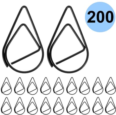 Fako Bijoux - 200x Paperclip Druppel Zwart - Druppelvormige Zwarte Paperclips - Clip Waterdrop Zwart - Sluitclip - Paperclip - Papierklem - Cadeauverpakking - Trouwen - Geboorte - 2.5cm - 200 Stuks