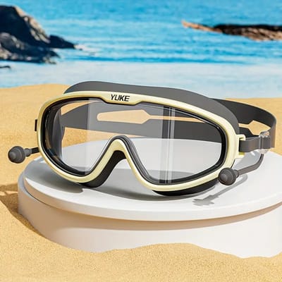 Zwarte HD Waterdichte Anti-Mist Zwembrillen met Oordopjes – Groot Montuur – Lekvrij & Comfortabel voor Kinderen van 3-14 Jaar – Zwembril voor Strand, Zwembad & Vakantie – Stoer Design – Inclusief Oordopjes