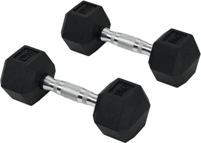 Dumbbells 2 x 5 kg - Halter - Set van 2 - Hexagonaal Design - met Gekartelde Handvatten - Gewichten Set - Halterset - Dumbbell Set - Krachttraining - Fitness - Gym - Geschikt voor Thuis en Sportschool