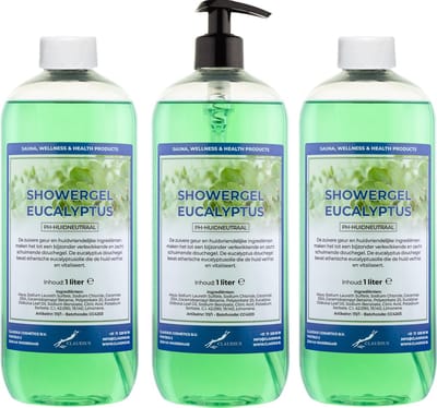 Claudius Douchegel Eucalyptus 1 liter - set van 3 stuks - met gratis pomp - Showergel