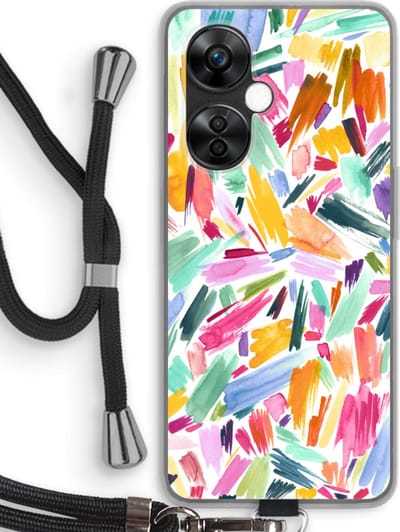 Case Company® - Hoesje met koord geschikt voor OnePlus Nord CE 3 Lite hoesje met Koord - Watercolor Brushstrokes - Telefoonhoesje met Zwart Koord - Bescherming aan alle Kanten en Over de Schermrand